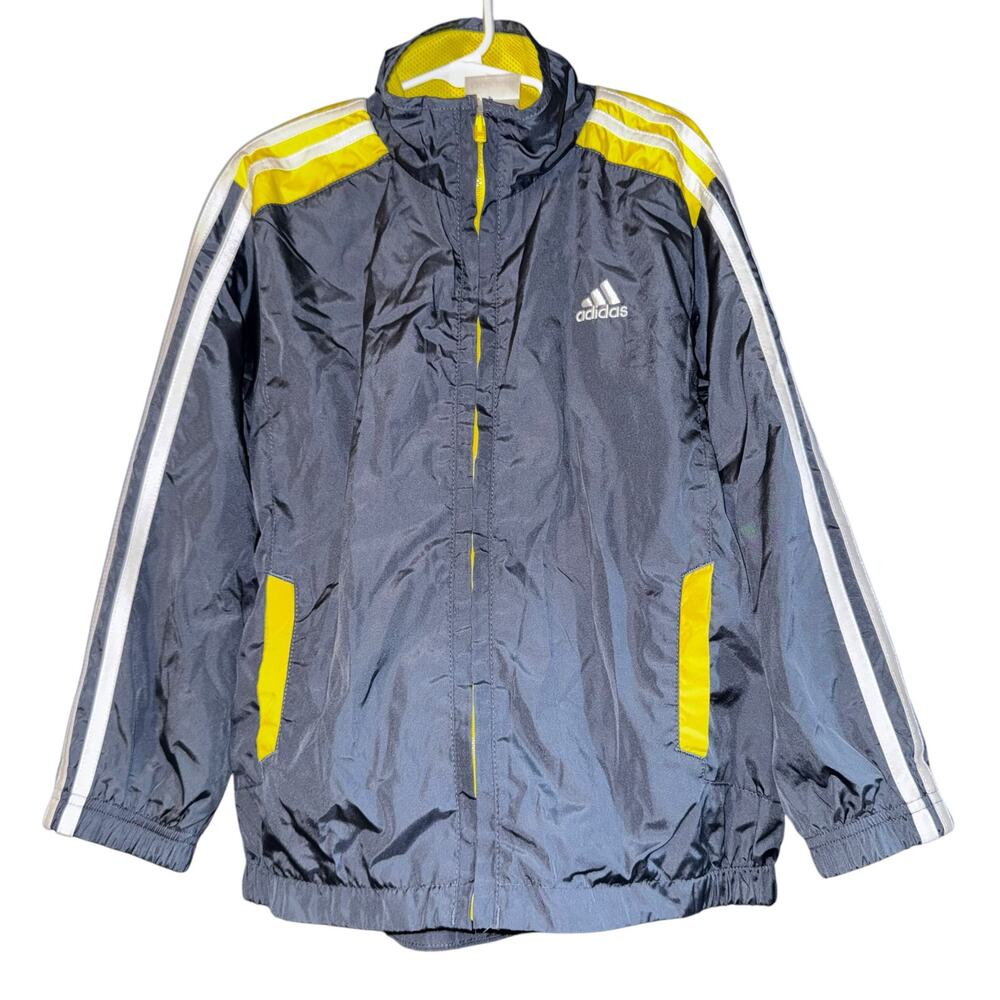 Adidas Boys Full Zip Windbreaker‎ Jacket Size 6 Blue Yellow Track Colorblock
